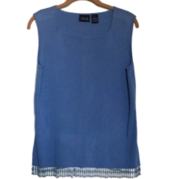 HILLARD & HANSON Beaded Trim Sweater Sleeveless Periwinkle Women’s Size Large - Picture 3 of 9